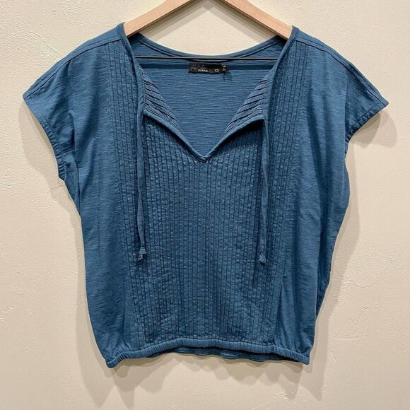 Prana Dark Turquoise Blue Popover Blouse - Size: XS - Picture 1 of 6